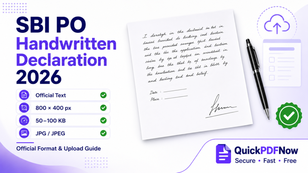 SBI PO Handwritten Declaration 2026 text and size
