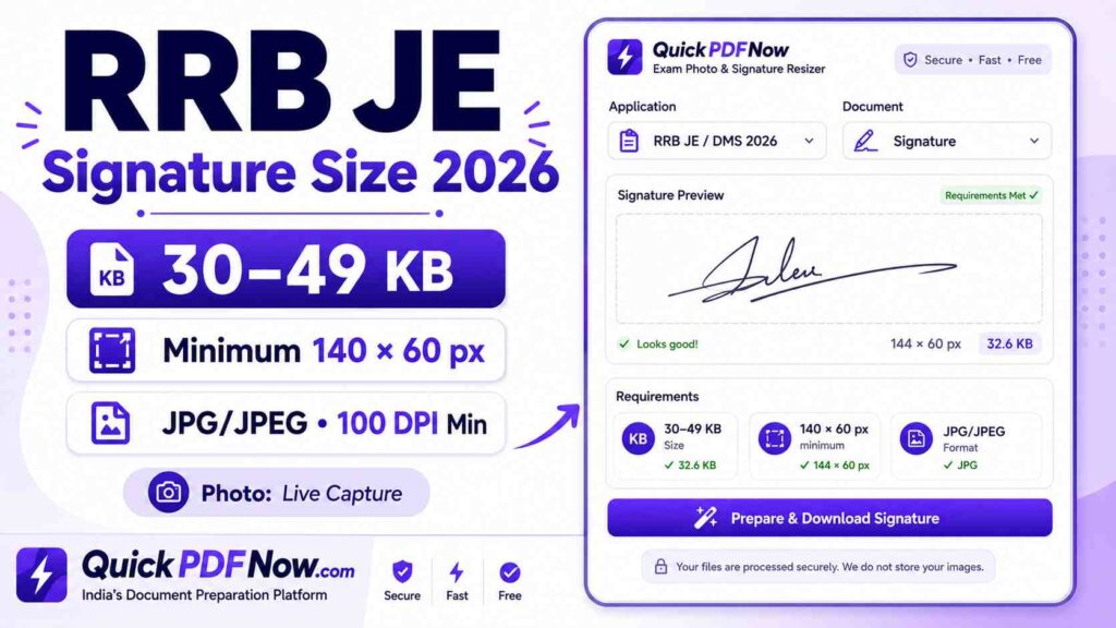RRB JE Signature Size 2026