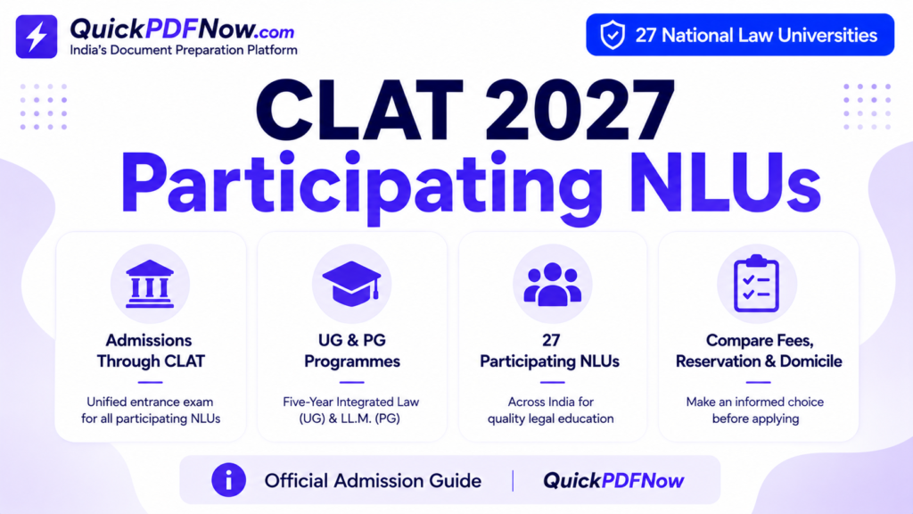 CLAT 2027 participating NLUs showing 27 National Law Universities and admission guidance