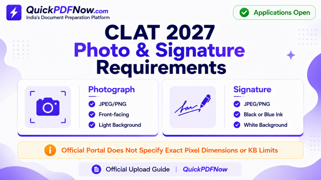 CLAT 2027 photo & signature requirements including official format and background rules