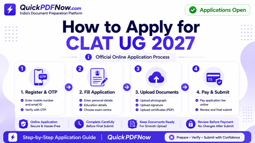How to apply for CLAT UG 2027 with registration, document upload and online application steps