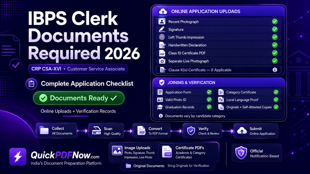 IBPS Clerk Documents Required 2026 application upload and verification checklist