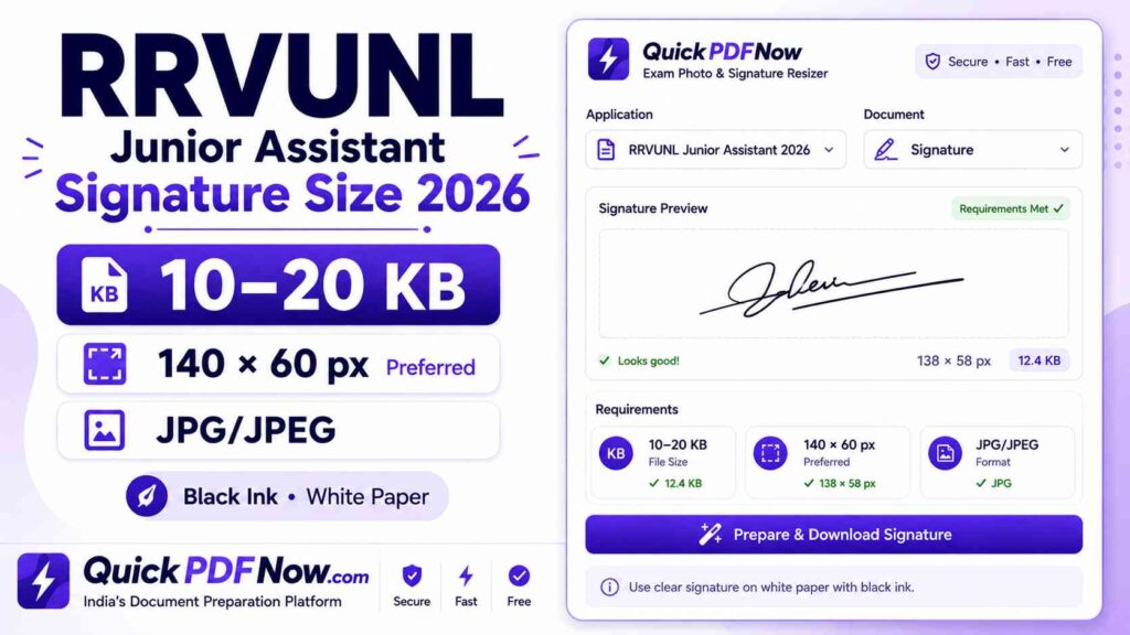 RRVUNL Junior Assistant Signature Size 2026