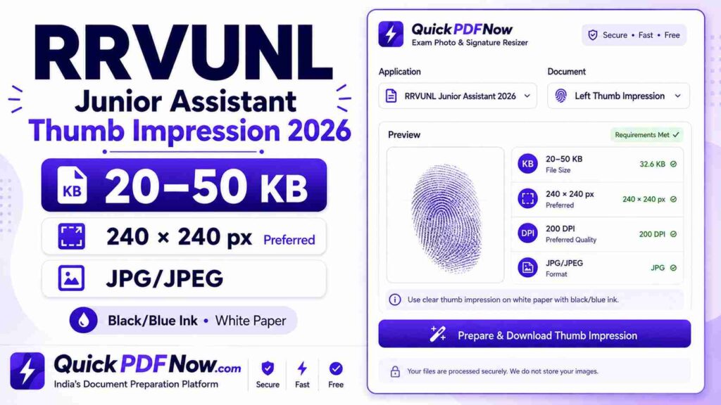 RRVUNL Junior Assistant Thumb Impression Size 2026