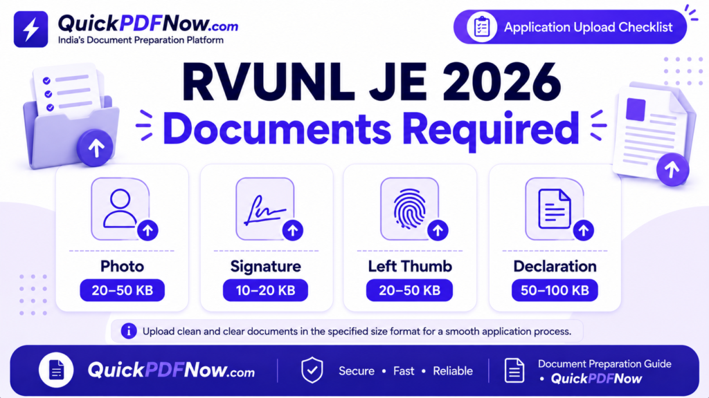 RVUNL JE 2026 documents required and upload file sizes