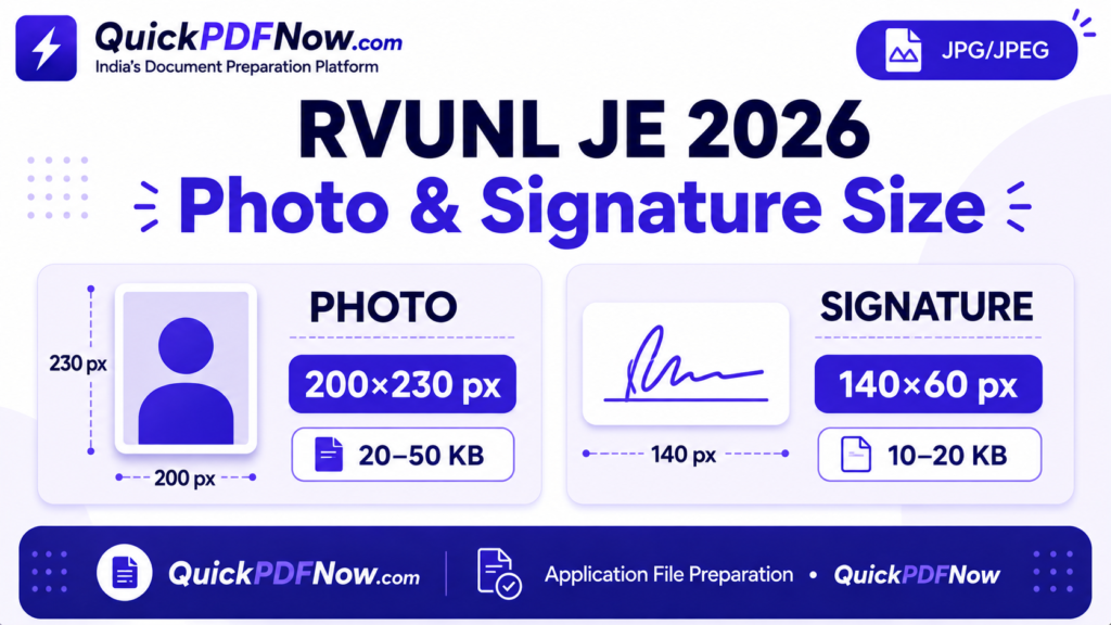 RVUNL JE 2026 photo and signature size in pixels and KB