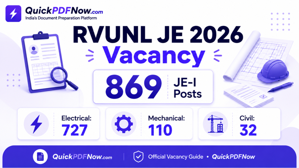 RVUNL JE 2026 vacancy 869 Electrical Mechanical Civil posts