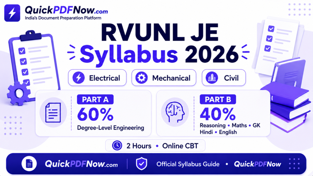 RVUNL JE Syllabus 2026 Electrical Mechanical Civil exam pattern
